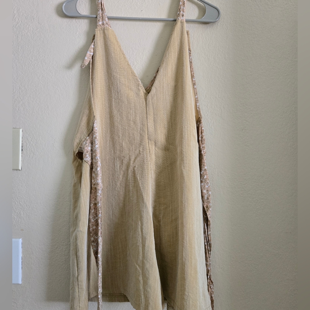 Beige Sleeveless ROMPER with Floral Straps